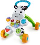 Fisher-Price Learn with Me Zebra Walker First Steps Baby Walker Push Along Toy with Lights, Music, Baby Girl and Baby Boy Toys Hands-On Toddler Baby Push Along Walker UK English Version, GXC31
