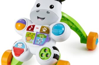 Fisher-Price Learn with Me Zebra Walker First Steps Baby Walker Push Along Toy with Lights, Music, Baby Girl and Baby Boy Toys Hands-On Toddler Baby Push Along Walker UK English Version, GXC31