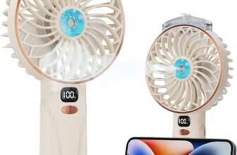 Fitabok Portable Handheld Fan – Mini Personal Hand Held Fans with Spray Water Mist, 5 Speeds, 4000mAh Small Rechargeable USB Desk Fan with LED Display for Travel Outdoor Makeup, Summer Gift, Beige