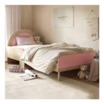 Flair Noah Oak and Pink Single Bed Frame with Curved Headboard