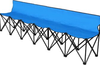 Flexzion Portable Folding Bench Seat, 6 Seater, Collapsible Soccer Bench, Portable Bench Seats for Bleachers, Camping, Sideline, with Back Rest and Carrying Bag, Blue.