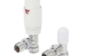 Flomasta 1/2 x 15mm White Angled & L/S Modern Thermostatic Radiator Valve & Lockshield (892XT) (Free C&C)