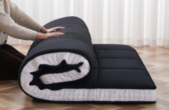 Floor Mattress Japanese Futon Single Mattress Topper – 10cm Thick Foldable Tatami Mat Sleeping Bed Pad for Guests, Dormitories, Camping, Sofas & Loungers – Black, 203 100 10CM
