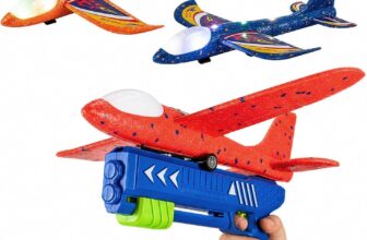 Foam Airplane Launcher Toy 3 Pack LED Glider Planes with Catapult Launcher, Outdoor Flying Age Safe Soft Foam Aeroplane Gift for Birthday Party Garden Games