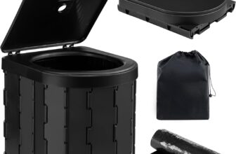 Foldable Camping Toilet Portable Potty Loo – Collapsible Toilet for Camping, Picnic, Fishing, Travel and Van Life, Outdoor Bucket with Lid and 30 Trash Bags