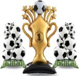 Football Party Decorations 2026 Giant Self-Standing Trophy Balloon (82x150cm) with 2 Standing Soccer Ball Balloons (56x98cm), Football Theme Party Decor for Birthday & Match Viewing Events