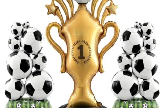Football Party Decorations 2026 Giant Self-Standing Trophy Balloon (82x150cm) with 2 Standing Soccer Ball Balloons (56x98cm), Football Theme Party Decor for Birthday & Match Viewing Events