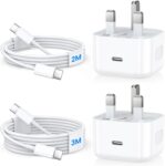 For iPhone 17 Charger 40W, 2 Pack USB C Fast Charger Plug with 2M & 3M USBC Cable, Type C Charging Adapter UK for iPhone 17/Air/16/15/15/Pro/Pro Max, iPad Pro/Air/Mini/10th 11th generation