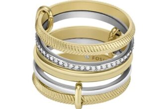 Fossil Womens Ring, Stainless Steel, Glass Stone, Size 55