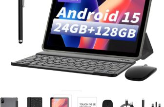 GOZZGEAR 10 inch Android 15 Tablets, 24GB RAM, 128GB ROM 8000Mah, Expandable 1TB, Android Tablets, Dual Camera, Wi-Fi,Tablet PC with Keyboard Mouse Pen Case for study, work, 2-Year Warranty