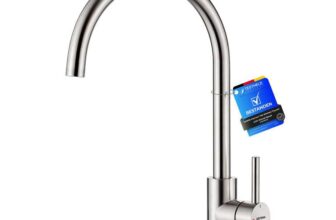 GRIFEMA G4008 Kitchen Sink Taps Mixer with Single Lever High Arc 360Swivel, Stainless Steel Kitchen Mixer Taps 1 hole with Chrome