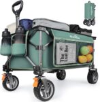 GXCROR Folding Trolley Cart – 140L Heavy Duty Collapsible Wagon with Removable 14.5cm diameter & 6cm Wide Wheels for Camping, Beach, Gardening, 130kg Capacity