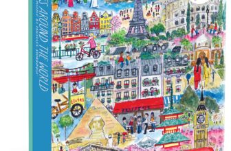 Galison Cities Around The World 1000 Piece Michael Storrings Jigsaw Puzzle Featuring Beautiful Artwork Of Famous World Landmarks, Vibrant Colors, 27 x 20