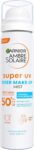 Garnier Ambre Solaire Sun Cream Spray, Over Makeup Super UV Protection Mist SPF50, with Hyaluronic Acid and Vitamin E, Light Texture, Invisible Finish, Non-Greasy, Hydrates Skin 75ml