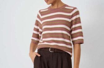 Gathered Shoulder Stripe Knitted T-shirt