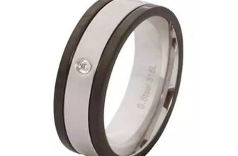 Gents Black Steel Cubic Zirconia Band Ring