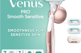 Gillette Venus Pro Smooth Sensitive Womens Razor, 1 Handle & 3 Blade Refills – 5-Blade System, Sensitive Skin Protection, Reusable Metal Handle, Shower Holder