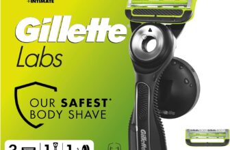 GilletteLabs Body Intimate Razor with Magnetic Shower Hanger, Anti-ingrown Bar, Anti-irritation Bar, 1 Ergonomic Razor Handle with Easy Reach Shower Grip, 3 Cartridges