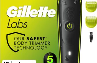 GilletteLabs i3 Body & Intimate Hair Trimmer – Body Groomer for Men, Waterproof, SkinFirst Technology, Sensitive Area Trimming, 2 Combs, 80-Min Runtime