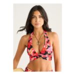 Gini London Black Contrast Floral Halter Neck Bikini Top