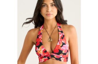 Gini London Black Contrast Floral Halter Neck Bikini Top