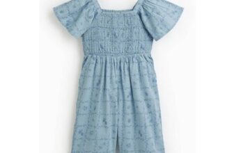Girls Blue Floral Print Cotton Jumpsuit (1 to 5 Years)