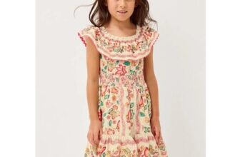 Girls Jelena Butterfly Print Bardot Dress Ivory