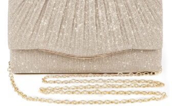 Glittering Clutch Handbag for Women, Elegant Evening Bag for Weddings, Cocktails, Parties & Festive Occasions, With Detachable Shoulder Chain, Versatile as Clutch (Gold)