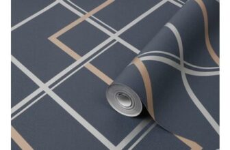 GoodHome Ashbourne Blue Metallic Effect Geometric Smooth Wallpaper