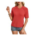 Grace Karin Knit Jumper, Lightweight Short Sleeve Top, Orange