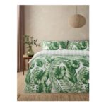 Green & White Palm House Cotton Reversible King Duvet Set