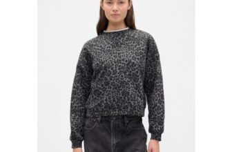 Grey Leopard Print Vintage Soft Wedge Crew Neck Sweatshirt