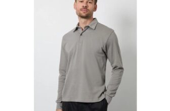 Grey Long Sleeve Smart Polo Shirt