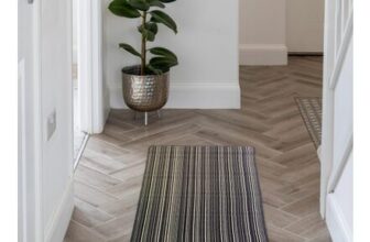 Grey Stripe Large Runner, (L)150cm X (W)66cm
