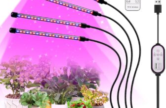Grow Lights for Indoor Plants 4 Arm LED Grow Light 4/8/12H Timer with Remote Control, Violet Red Blue Plant Growth Lamps for Seedlings & Succulents, 10 Dimming Level