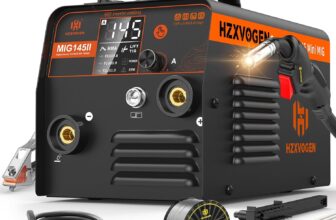 H HZXVOGEN 145A MIG Welder, 240V Gasless MIG Welder Welding Machine, 3-in-1 Flux Core MIG/ARC/Lift TIG, Synergic Control, IGBT Inverter, LED Display, MIG145II