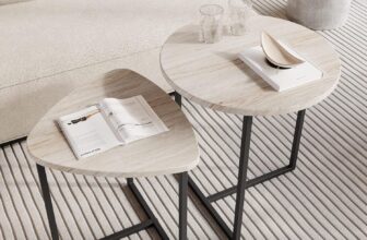 HOJINLINERO Round Coffee Table Set of 2,Small Coffee Table Living Room Tables,Metal Frame with Wood Side Table,Sofa Tea Table for Small Space/Living Room/Bedroom,Stacking Side Tables,Black OAK