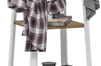 HOMCOM Coat Rack with Storage, Freestanding Coat Stand with 8 Hooks and 3-Tier Shelf, Clothes Rack for Bedroom, Entryway, Oak and White