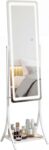 HOMCOM Full Length Mirror with LED Lights, Dimmable Free Standing Full Body Mirror with 3 Colour Lighting, Adjustable Angle and Storage Shelf for Bedroom, Living Room,Hallway, White