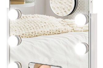 HOMCOM Hollywood Vanity Mirror with Lights, 37×46 cm Lighted Makeup Mirror with 3 Colour, 12 LED Bulbs, 10X Magnifying, USB Charging Port, Phone Holder, 360 Rotation, Touch Screen