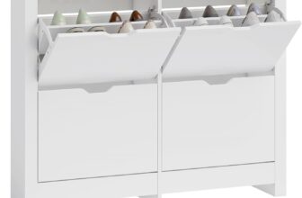 HOMCOM Narrow Shoe Cabinet, Space Saving Shoe Storage Cabinet with 4 Flip Drawers and Adjustable Shelves for 4-16 Pairs of Shoes for Hallways and Living Room, White