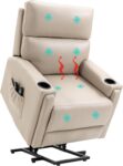 HOMCOM Riser and Recliner Chair with Vibration Massage and Heat, Electric Microfibre Upholstered Lift Chair for the Elderly, Quick Assembly, Remote Control, Cup Holders, Side Pockets, Beige