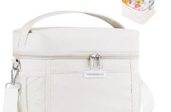 HOMESPON Insulated Lunch Bag for Women Men Adults Waterproof Cool Bag Lunch Box Tote for Picnic Work Beach Camping and TravelMediumBeige