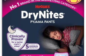 HUGGIES DryNites Pyjama Pants, Girls 4-7 Years (17-30KG), 30 x Bedwetting Pants, Up to 100% Leak Free Nights