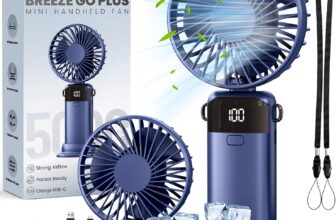 Handheld Fan, Hand Held Fans Rechargeable with 5000mAh Battery, Mini Portable Fan with 5-Speed, USB Electric Personal Fan with LED Display, Small Foldable Travel Fan with Stand,Auto Shut-Off