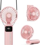 Handheld Fan, Portable Hand Held USB Rechargeable Personal Fan with 6 Speeds, 5200mAh Battery Operated Mini Fan Foldable Desk Desktop Fans with LED Display for Home Office School Outdoor Travel, Pink