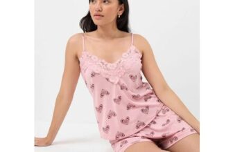 Heart Print Lace Trim Short Pyjamas Set Multi