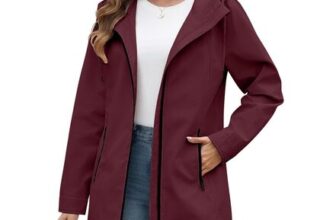 Heekpek Womens Hooded Windbreaker Parka Burgundy M with Zipper Pockets