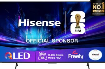 Hisense 55 55E78QTUK PRO 144Hz QLED Smart AI TV – Hi-View AI Engine, 144Hz Game Mode PRO, Dolby Atmos, Quantum Dot Colour with Freely, Disney , YouTube, Netflix
