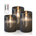 Hiyaa LED Flameless Candles, Gray Glass Battery Operated with Realistic Warm Light and Flickering Effect Grey